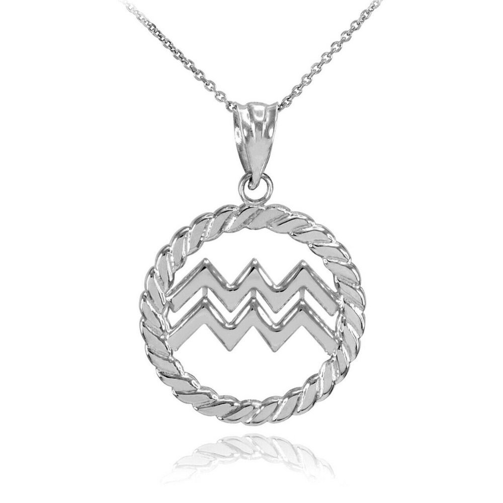 Fine Silver Aquarius Zodiac Sign Pendant Necklace